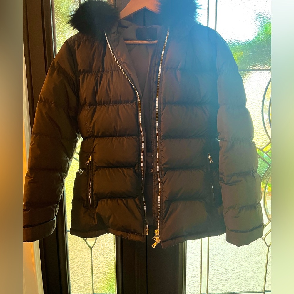 Prada Women’s Nylon Black Puffer Down Fox Fur Ski Coat Jacket 44